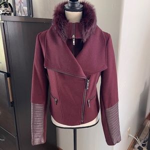 New Burgundy Wool and Fur Bomber Jacket